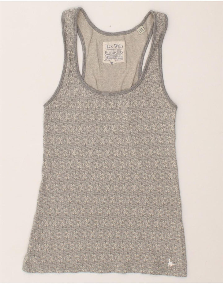 JACK WILLS Womens Vest Top UK 10 Small Grey Geometric Cotton Vintage Jack Wills and Second-Hand Jack Wills from Messina Hembry 