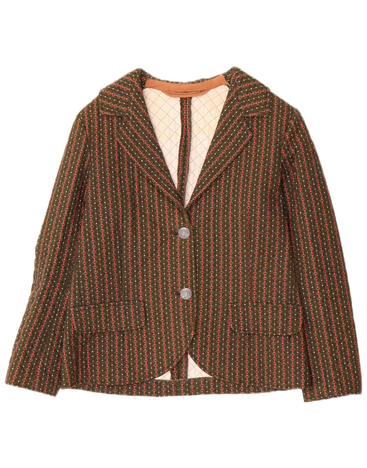 Vintage γυναικείο σακάκι 2 κουμπιών UK 8 Small Khaki ριγέ