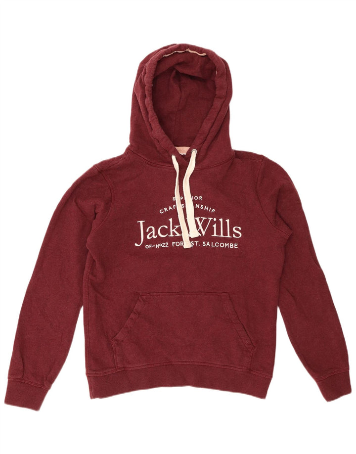 Jack Wills Γυναικείο Γραφικό Φούτερ με κουκούλα UK 8 Μικρό βαμβακερό μπορντό