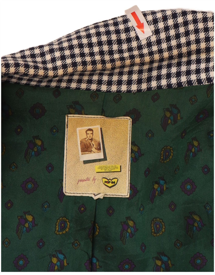 POP 84 Ανδρικό σακάκι σακάκι 1 κουμπιού UK 40 μεγάλο navy μπλε μαλλί Gingham