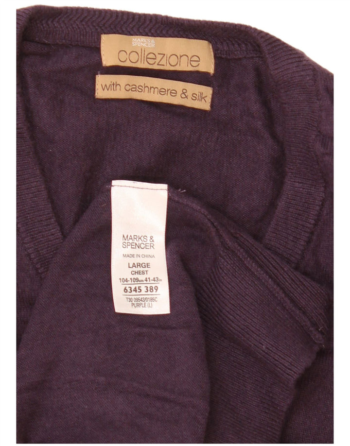 Marks & Spencer Ανδρικό πουλόβερ με λαιμόκοψη με λαιμόκοψη μεγάλο μωβ βισκόζη