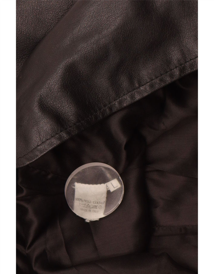 Vintage Γυναικείο Longline Leather Gilet UK 16 Large Black Leather