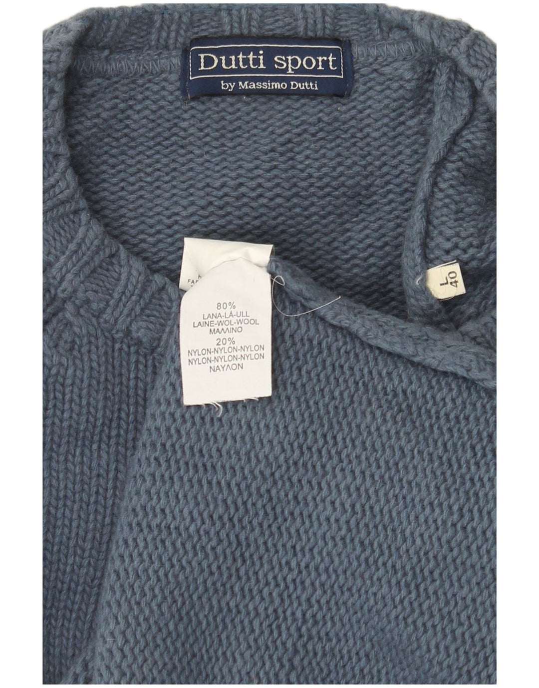 Massimo Dutti Ανδρικό πουλόβερ με λαιμόκοψη, μεγάλο μπλε μαλλί Fair Isle