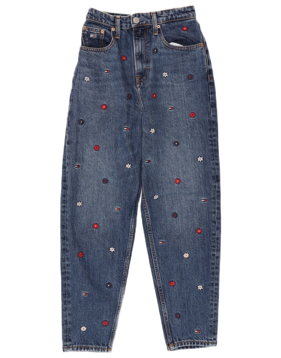 TOMMY HILFIGER Womens Mom Jean High Rise Tapered Jeans W24 L25 Blue Floral Vintage Tommy Hilfiger and Second-Hand Tommy Hilfiger from Messina Hembry 