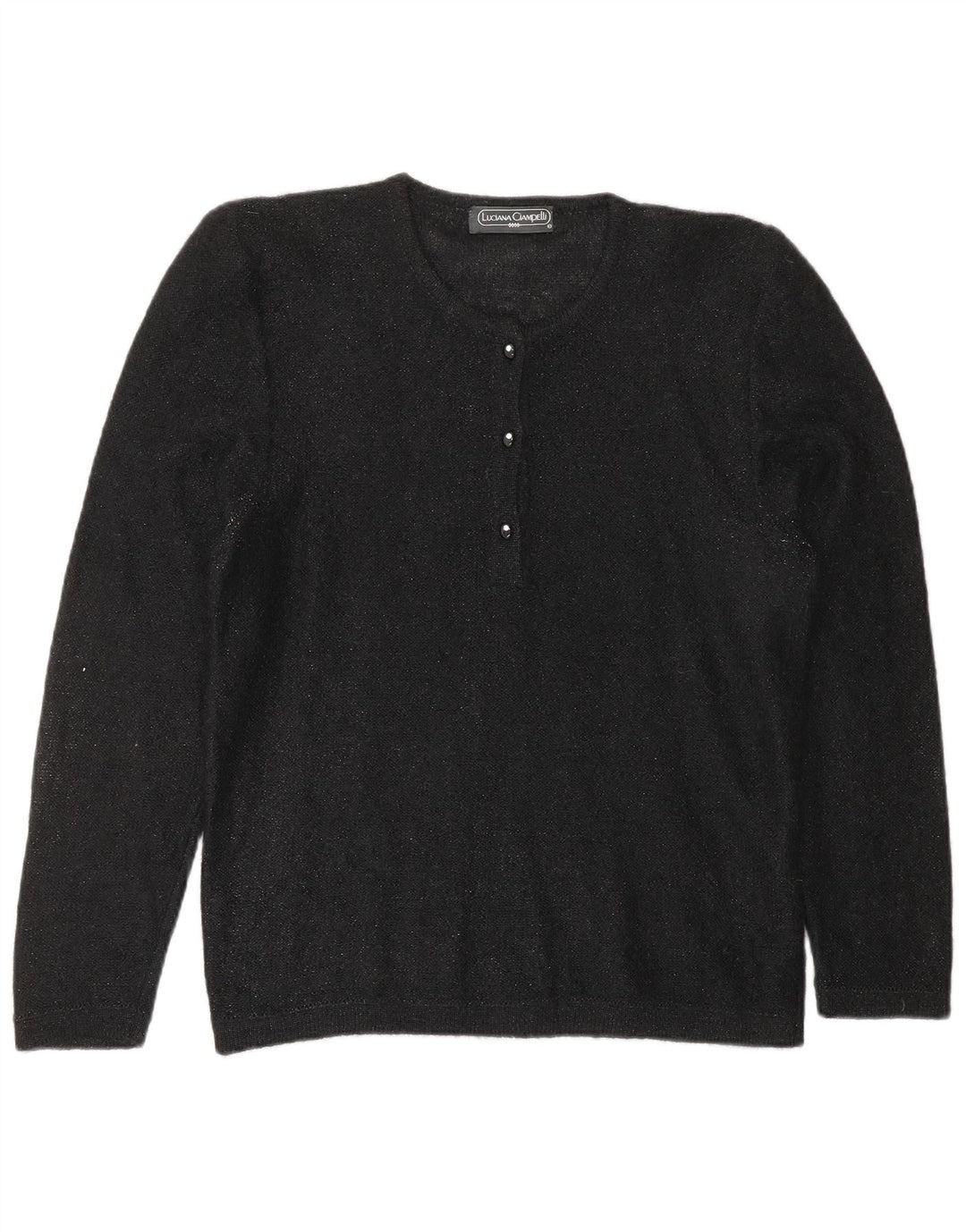 VINTAGE Γυναικείο πουλόβερ με λαιμό και κουμπιά UK 10 Small Black Flecked Mohair