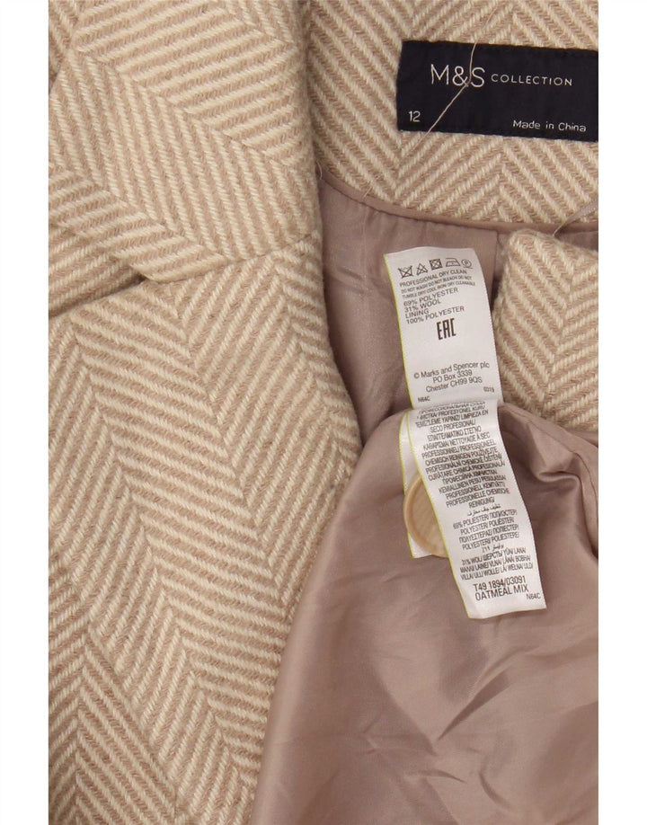 Marks & Spencer Γυναικείο Πανωφόρι UK 12 Medium Beige από ψαροκόκκαλο πολυεστέρας