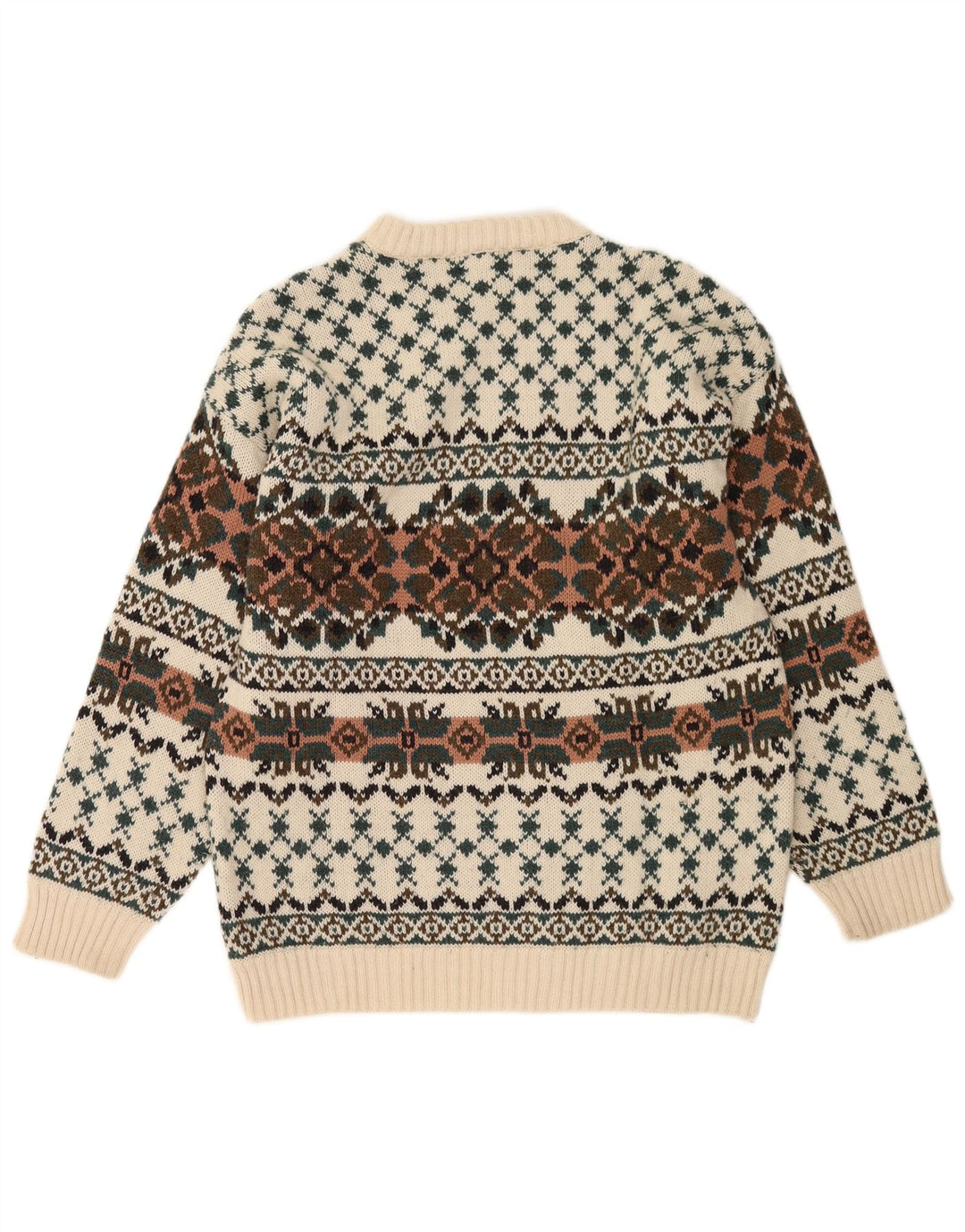 Vintage Ανδρικό πουλόβερ με λαιμόκοψη IT 50 Medium White Fair Isle Wool