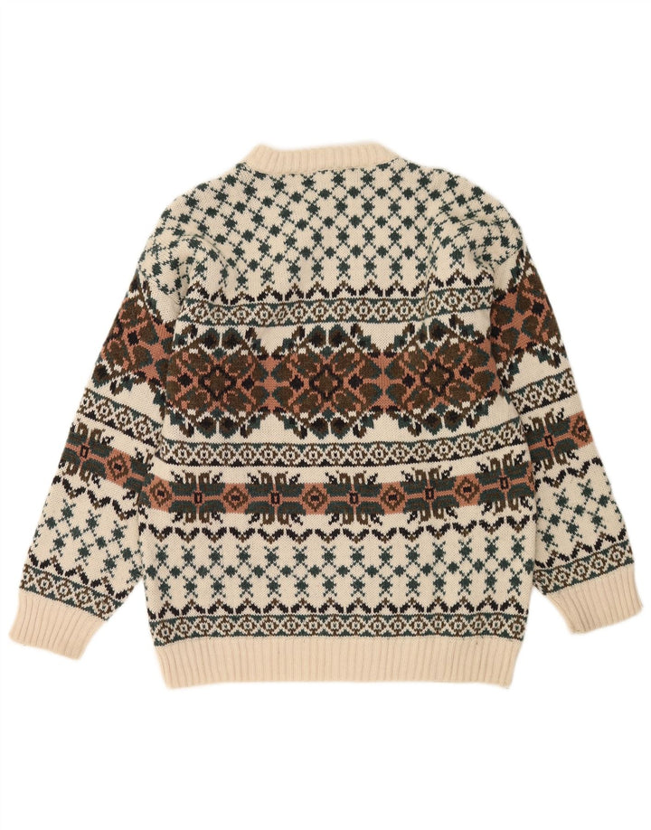 Vintage Ανδρικό πουλόβερ με λαιμόκοψη IT 50 Medium White Fair Isle Wool