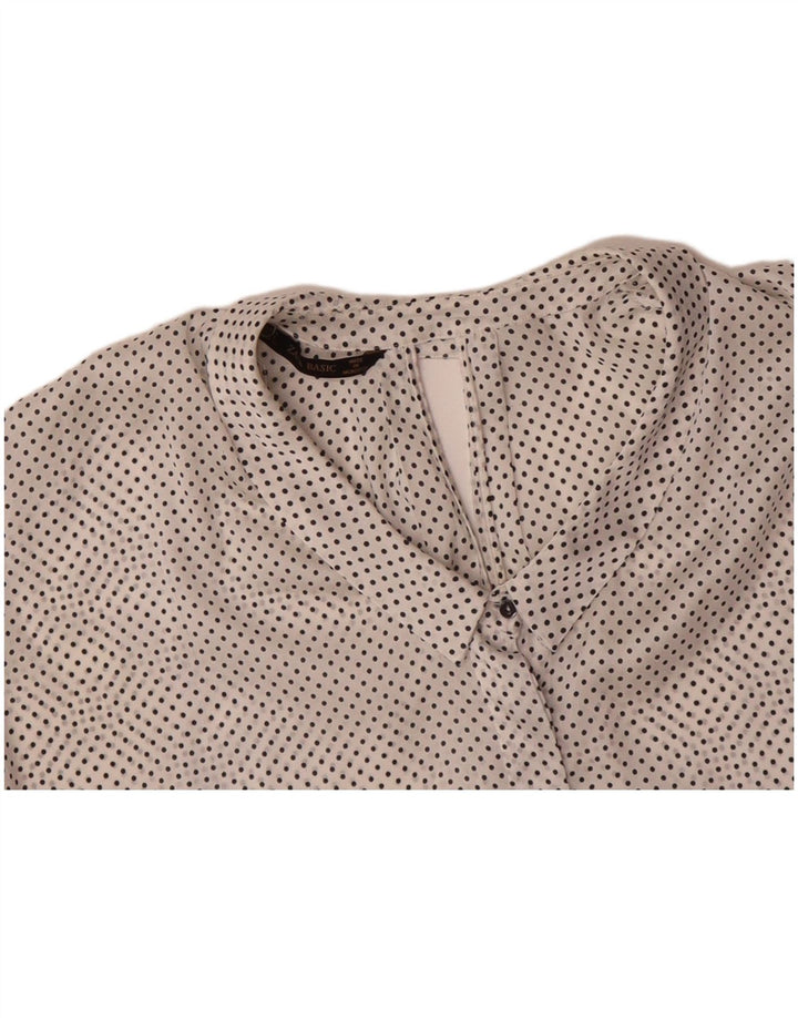 ZARA Womens 3/4 Sleeve Shirt Blouse UK 16 Large White Spotted Polyester