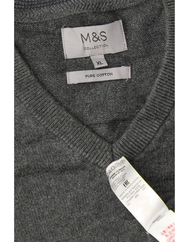 Ανδρικό πουλόβερ Marks & Spencer με V λαιμόκοψη XL Γκρι βαμβακερό