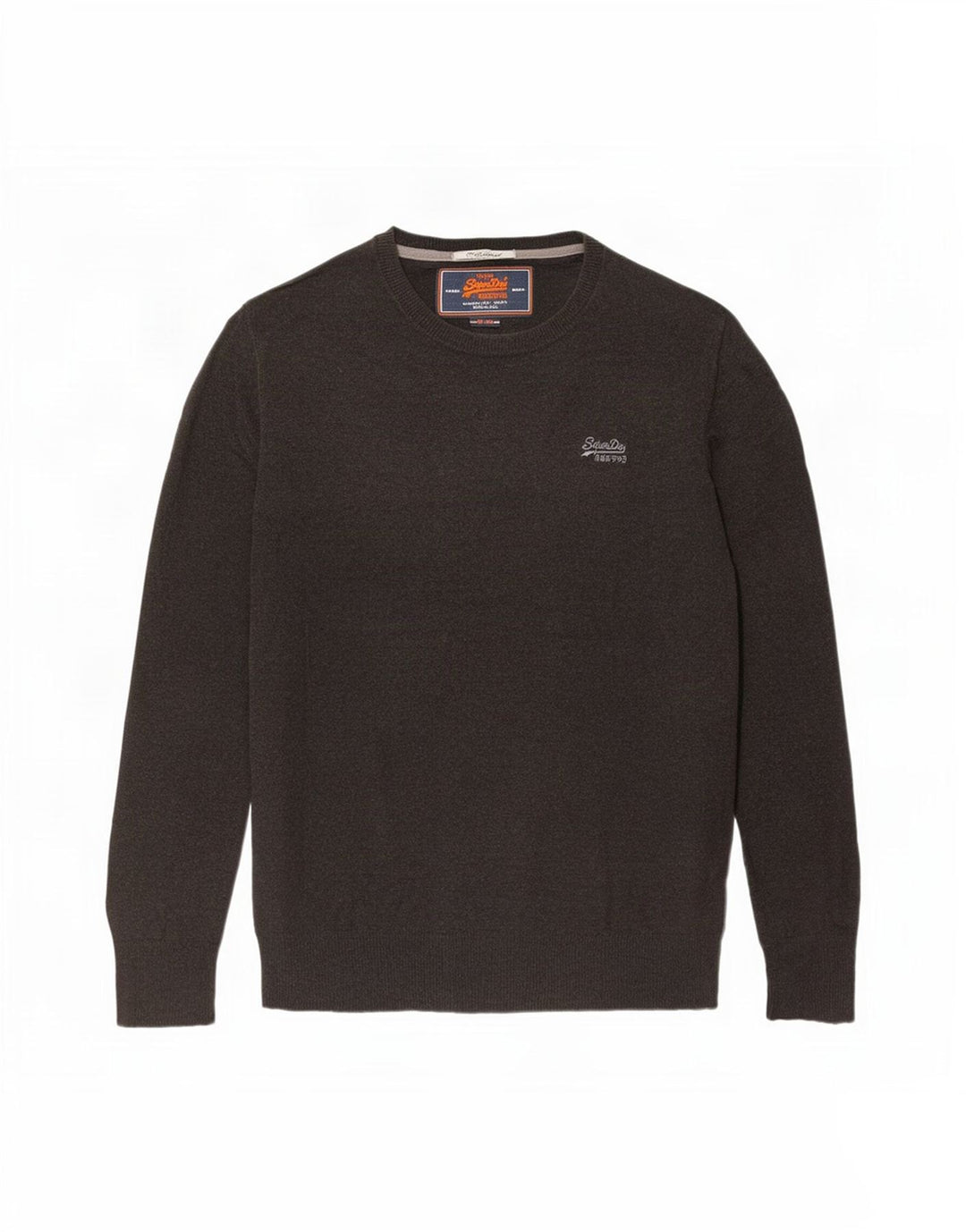 Superdry Ανδρικό πουλόβερ με λαιμόκοψη, μεγάλο καφέ βαμβακερό