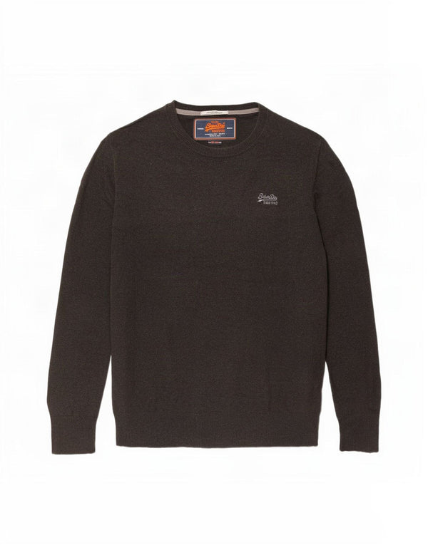 Superdry Ανδρικό πουλόβερ με λαιμόκοψη, μεγάλο καφέ βαμβακερό