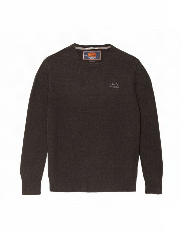Superdry Ανδρικό πουλόβερ με λαιμόκοψη, μεγάλο καφέ βαμβακερό