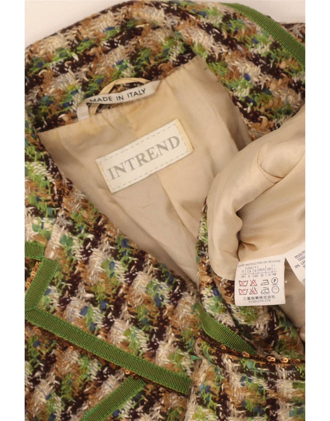 Intrend Γυναικείο σακάκι UK 10 Small Green Check Virgin Wool