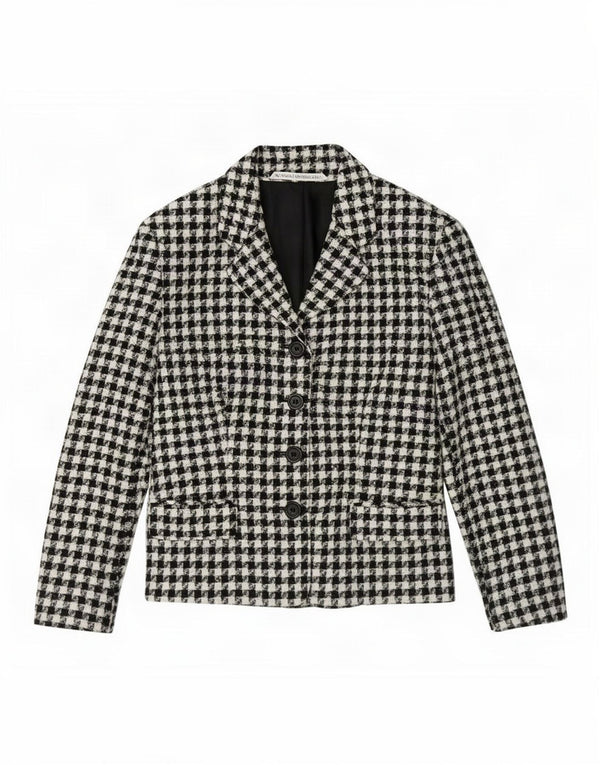 Marks & Spencer Womens 4 Button Blazer Jacket UK 14 Large Black Houndstooth