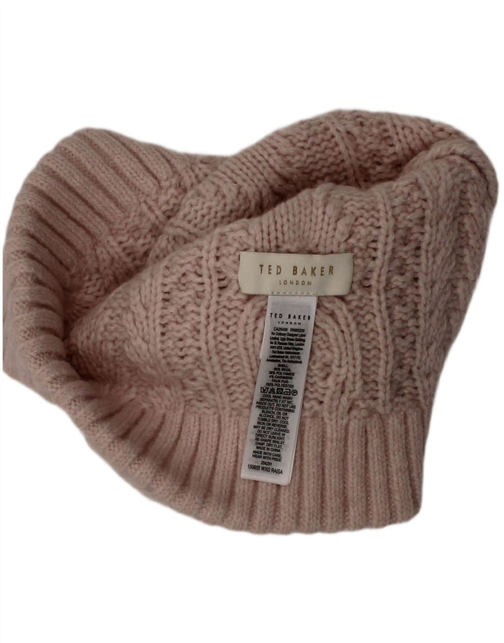 TED BAKER Womens Knit Bobble Hat One Size Beige Wool Winter