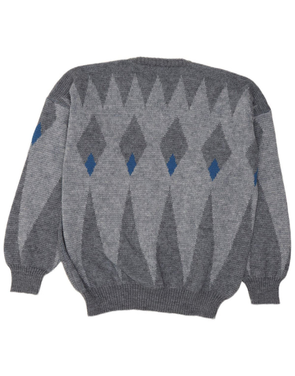 Ανδρικό πουλόβερ VOGUE Crew Neck Jumper Μεγάλο Γκρι Argyle/Diamond Wool