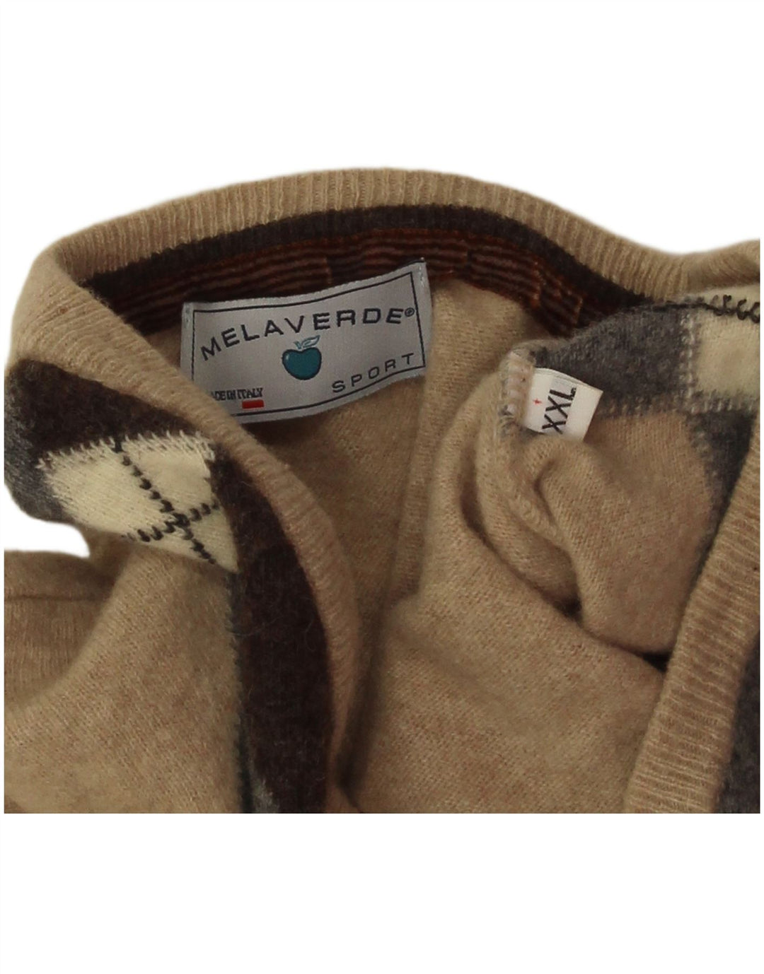 Melaverde Ανδρικό πουλόβερ με λαιμόκοψη 2XL μπεζ Argyle/Diamond Wool