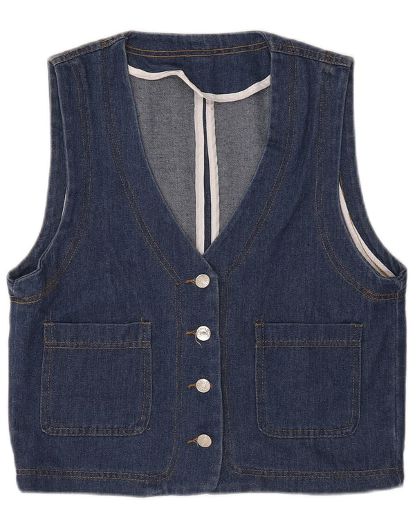 Vintage Γυναικείο Crop Τζιν Gilet UK 14 Medium Navy Blue Cotton