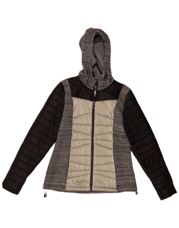 Superdry γυναικείο μπουφάν με κουκούλα με επένδυση UK 12 Medium Grey Colorblock Nylon