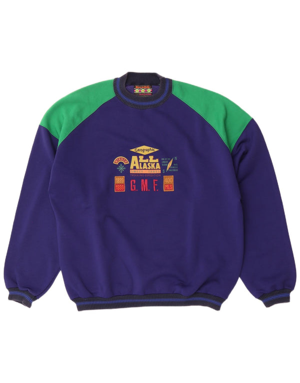 Ανδρικό vintage γραφικό φούτερ Jumper XL Navy Blue Colourblock Βαμβακερό