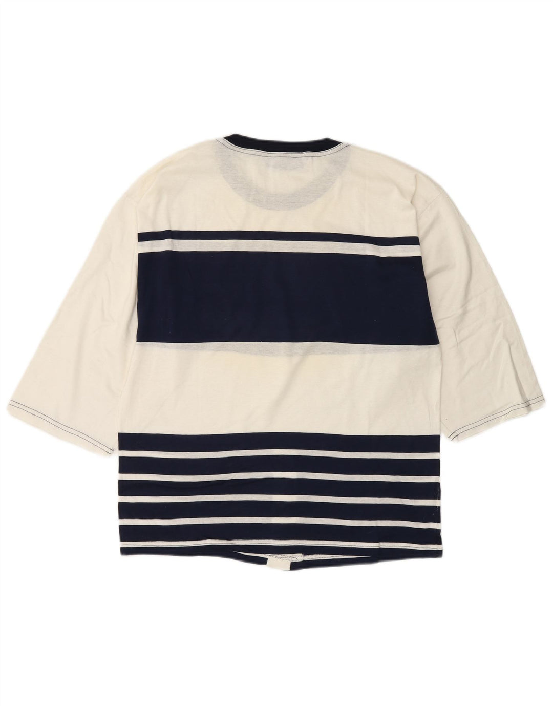 VINTAGE Womens Top 3/4 Sleeve UK 14 Medium White Striped Cotton