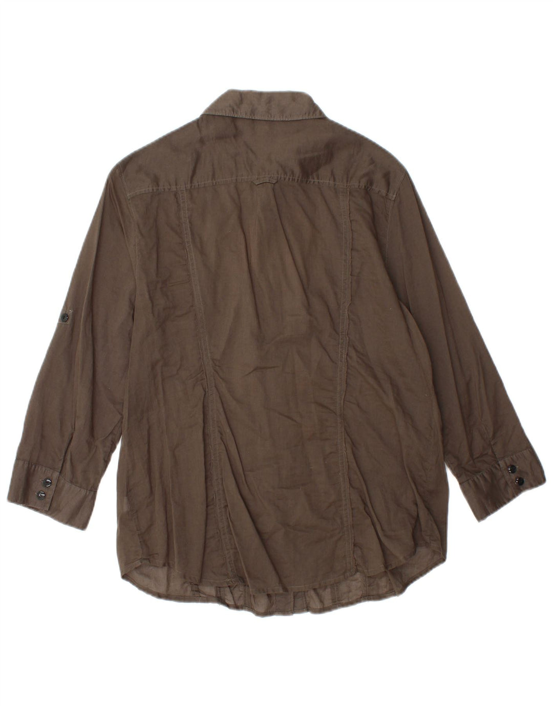 CALVIN KLEIN Γυναικείο πουκάμισο 3/4 με βολάν μπροστά UK 14 μεγάλο καφέ βαμβακερό