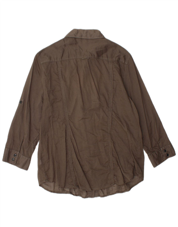 CALVIN KLEIN Γυναικείο πουκάμισο 3/4 με βολάν μπροστά UK 14 μεγάλο καφέ βαμβακερό