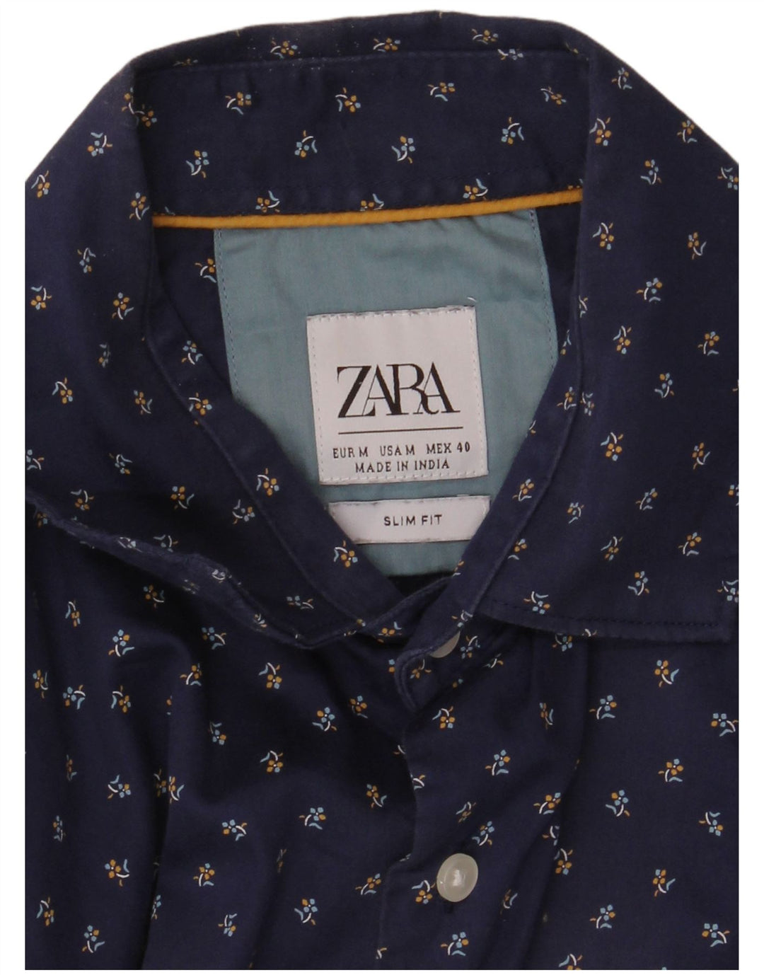 Ανδρικό πουκάμισο ZARA Slim Fit Medium Navy Blue Floral