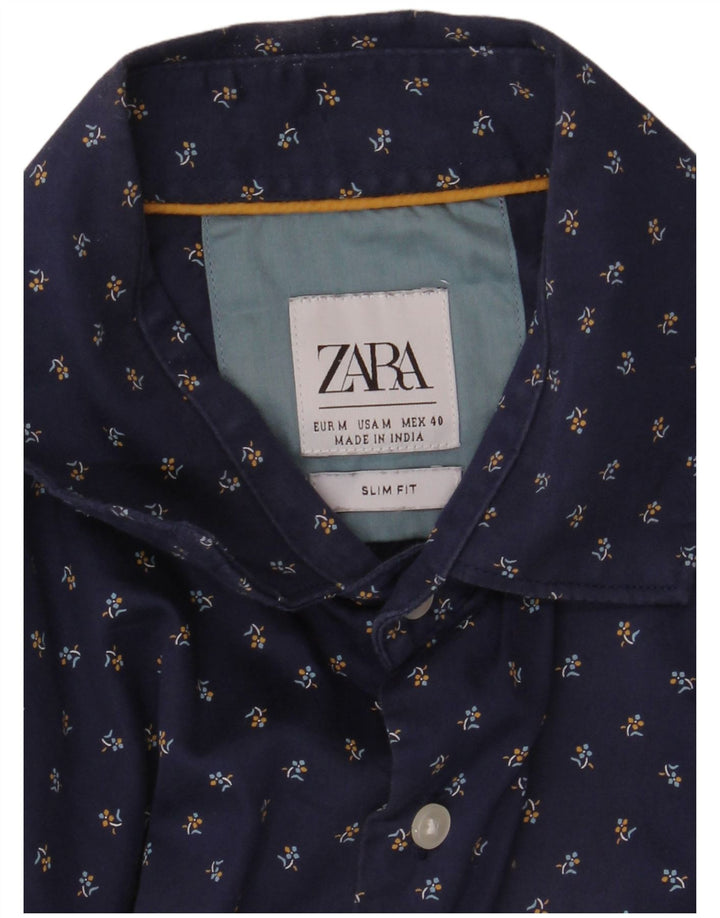Ανδρικό πουκάμισο ZARA Slim Fit Medium Navy Blue Floral