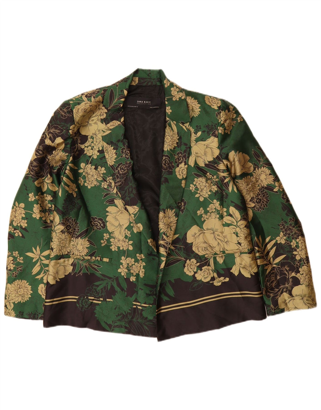 Zara Γυναικείο Open Blazer Jacket UK 14 Medium Green Floral Polyester