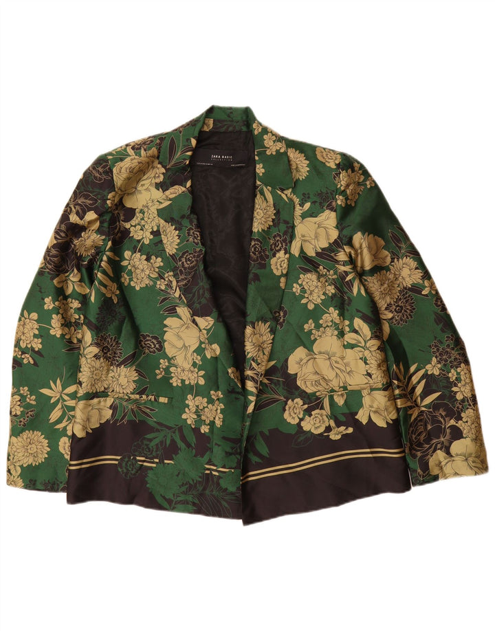 Zara Γυναικείο Open Blazer Jacket UK 14 Medium Green Floral Polyester