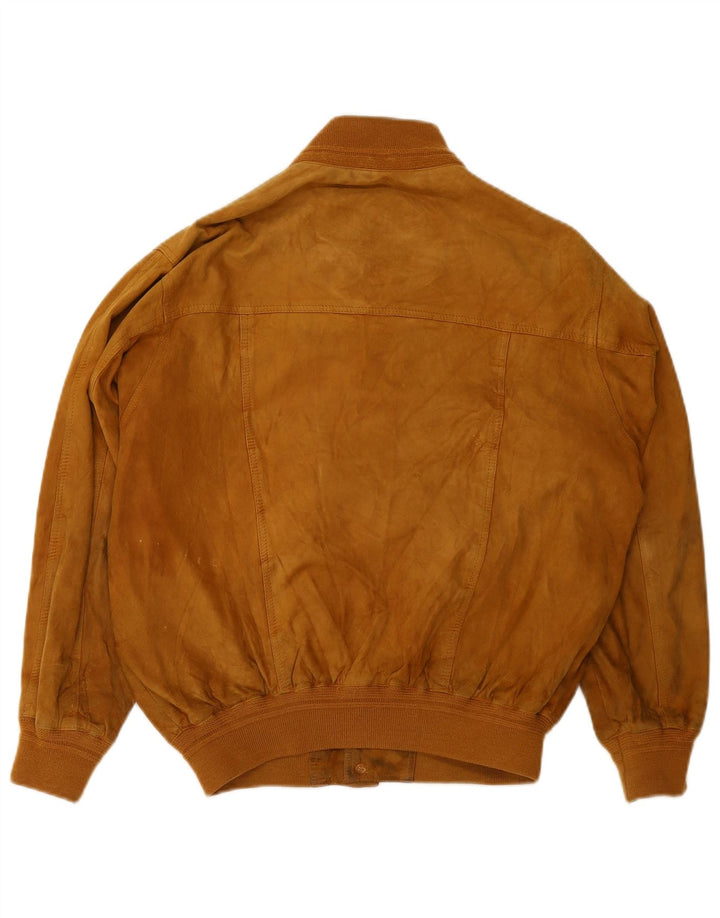 FABIO D Ανδρικό Suede Bomber Jacket UK 40 Large Beige Leather