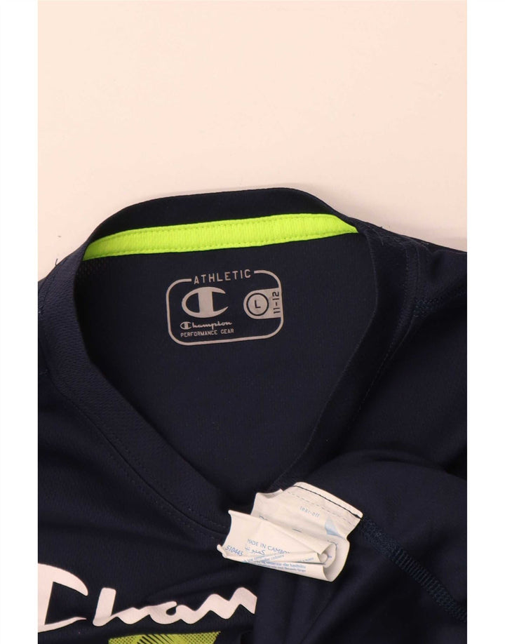 Champion Boys Graphic T-shirt Top 11-12 Years Large Navy Blue Polyester