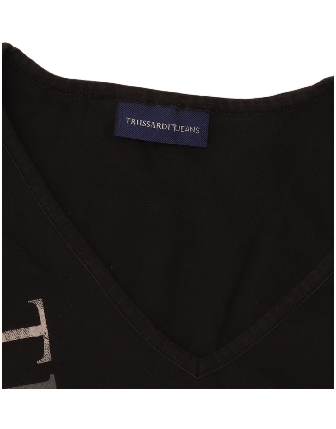 TRUSSARDI JEANS Γυναικείο Crop γραφικό τοπ μακρυμάνικο UK 14 μεγάλο μαύρο