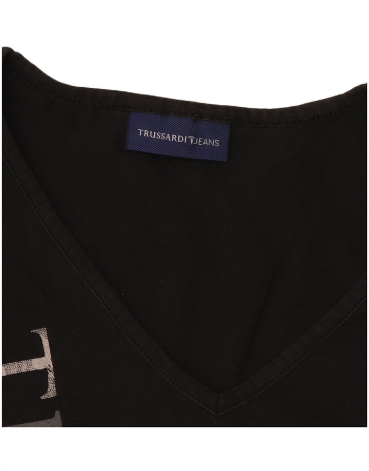 TRUSSARDI JEANS Γυναικείο Crop γραφικό τοπ μακρυμάνικο UK 14 μεγάλο μαύρο