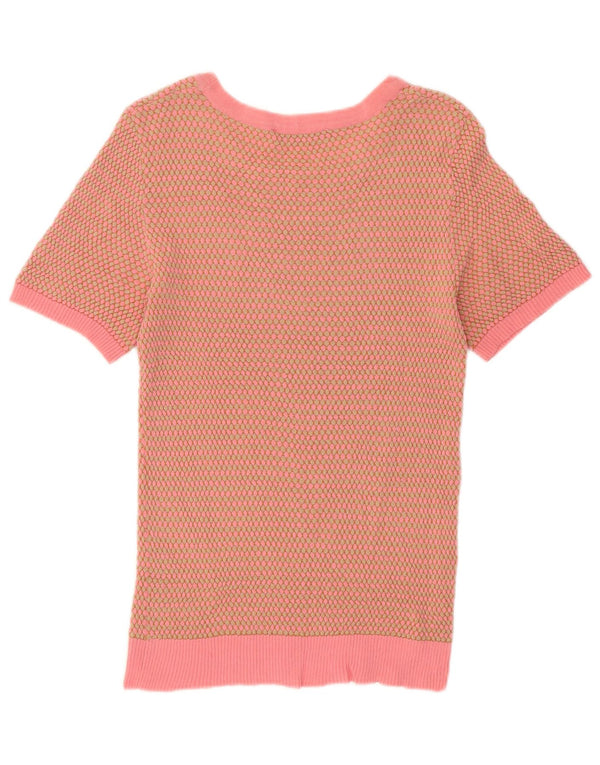 Zara Γυναικείο πουλόβερ με λαιμόκαυμα UK 12 Medium Pink Geometric