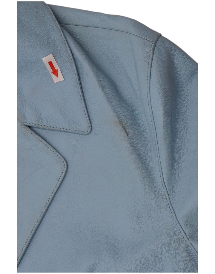 Vintage Γυναικείο Δερμάτινο Σακάκι Μπλέιζερ με 2 Κουμπιά UK 16 Μεγάλο Δερμάτινο Μπλε