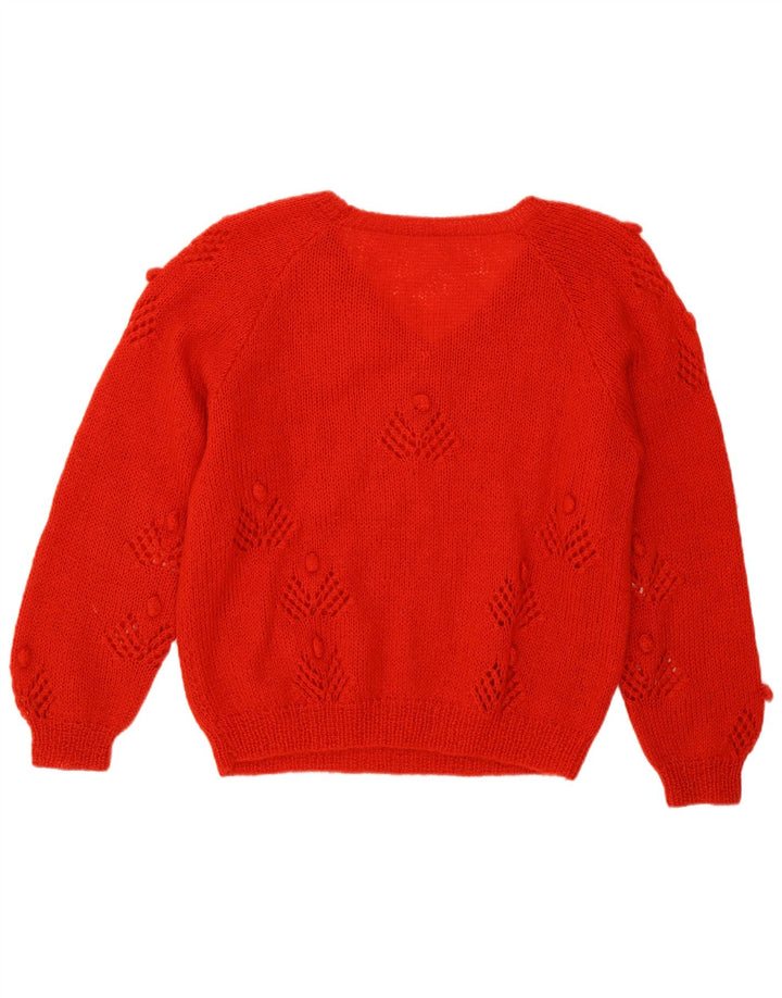 VINTAGE Womens V-Neck Jumper Sweater UK 14 Medium Red