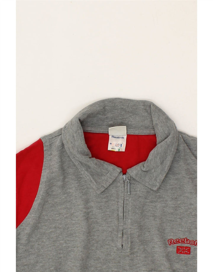 REEBOK Mens Zip Neck Polo Shirt Large Grey Cotton Vintage Reebok and Second-Hand Reebok from Messina Hembry 