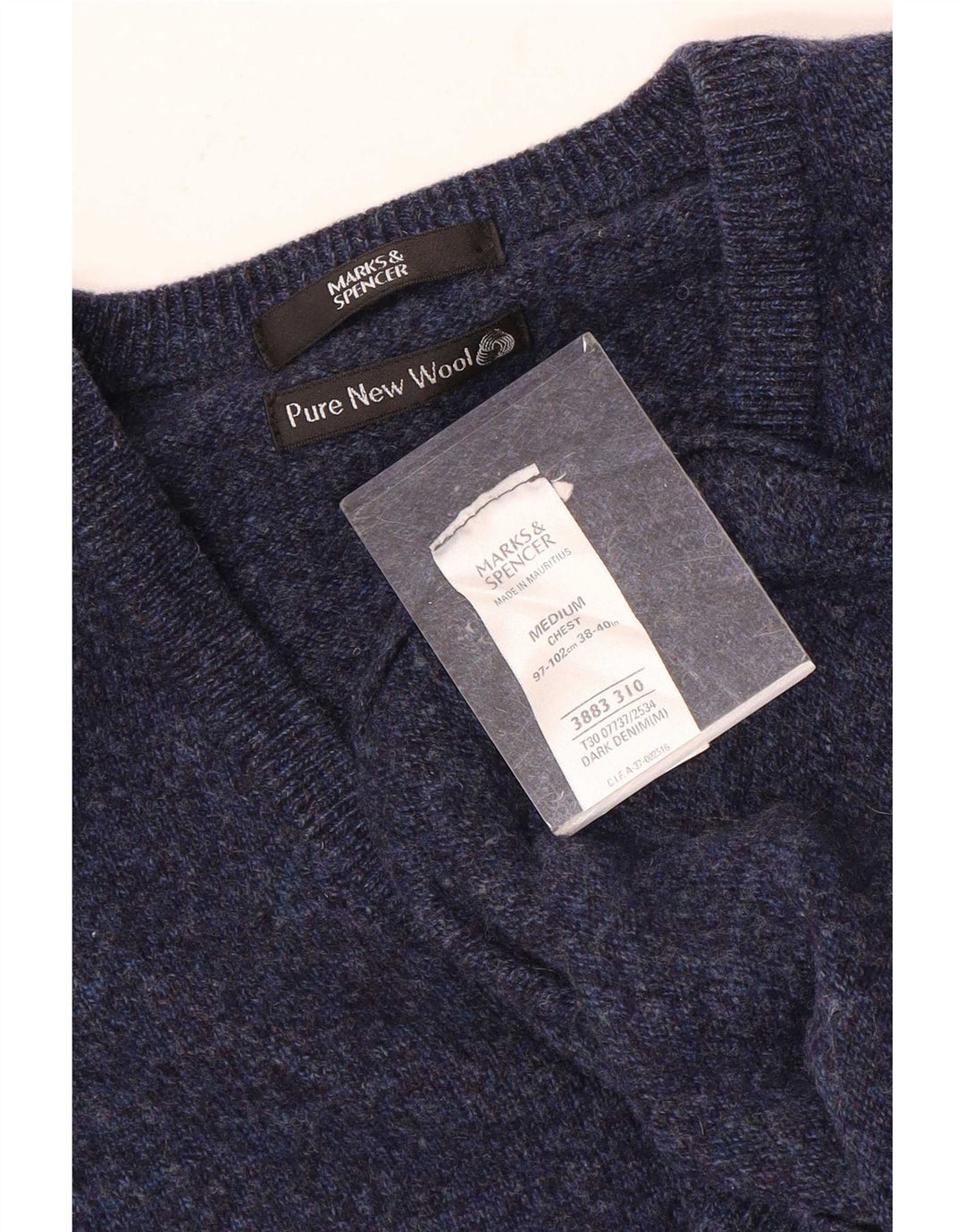 Marks & Spencer Ανδρικό πουλόβερ με λαιμόκοψη με λαιμόκοψη σε μεσαίο μπλε ναυτικό μαλλί