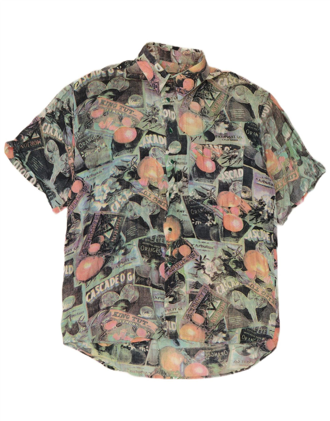 Vintage Ανδρικό κοντομάνικο πουκάμισο αφηρημένο με μοτίβο μεγάλο πολύχρωμο ρετρό