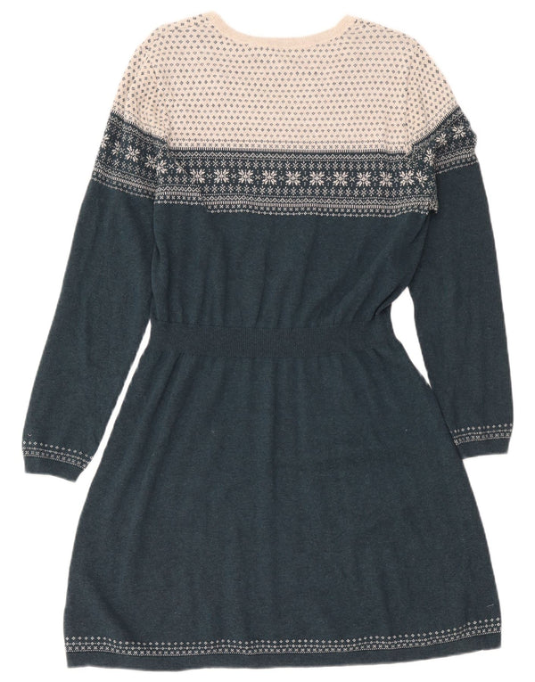 Fat Face Γυναικείο μακρυμάνικο φόρεμα UK 16 Large Green Fair Isle Cotton