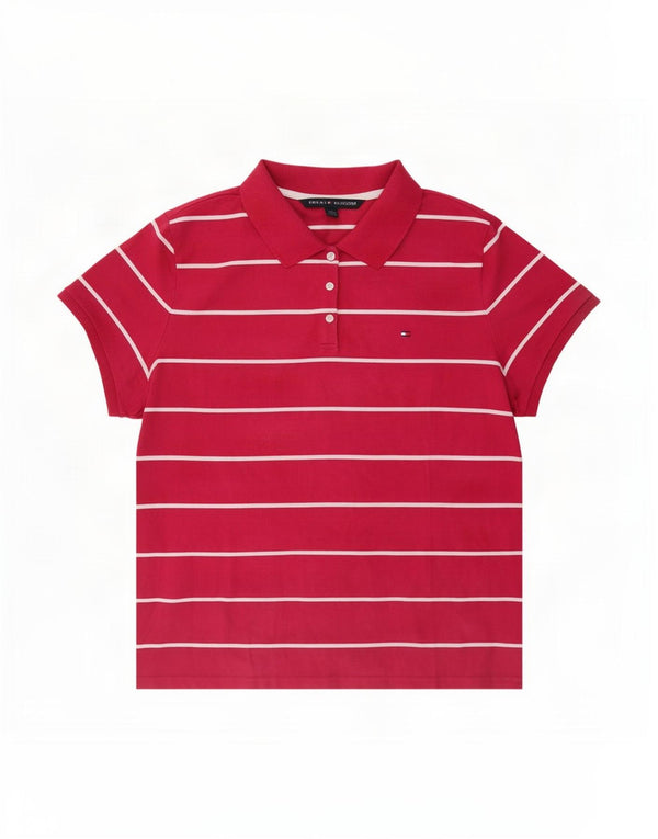 Tommy Hilfiger γυναικείο μπλουζάκι πόλο UK 20 2XL κόκκινο ριγέ βαμβακερό