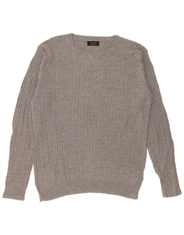 Ανδρικό πουλόβερ Zara Crew Neck Jumper XL Γκρι βαμβακερό