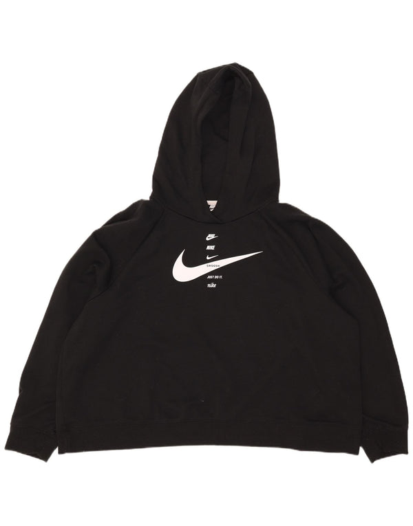Nike Womens Swoosh Graphic Oversized Hoodie Jumper UK 20 2XL Black