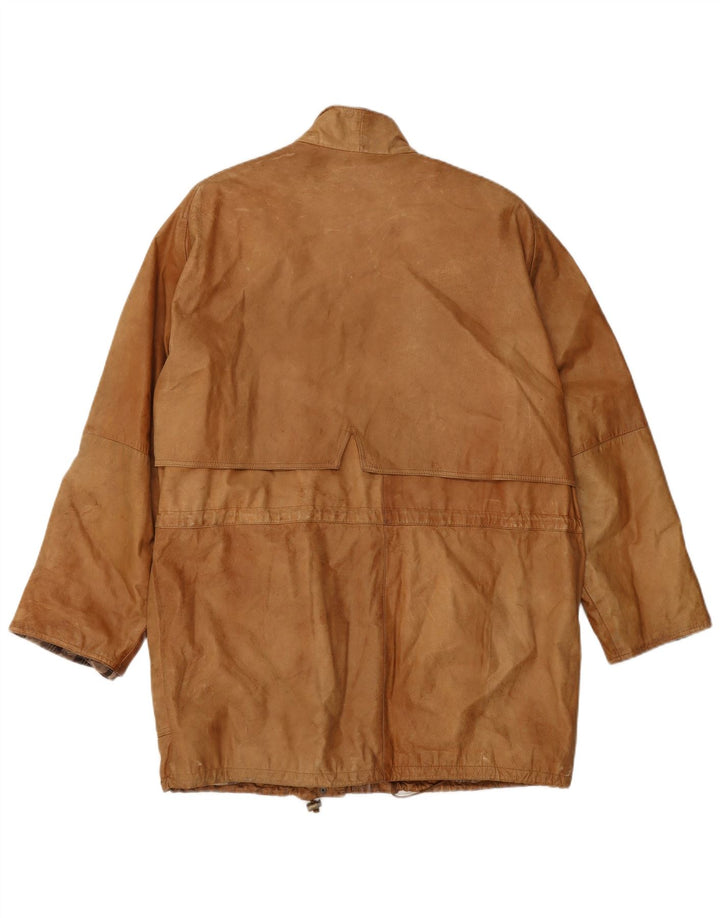VINTAGE Γυναικείο Δερμάτινο Παλτό UK 16 Large Beige Leather