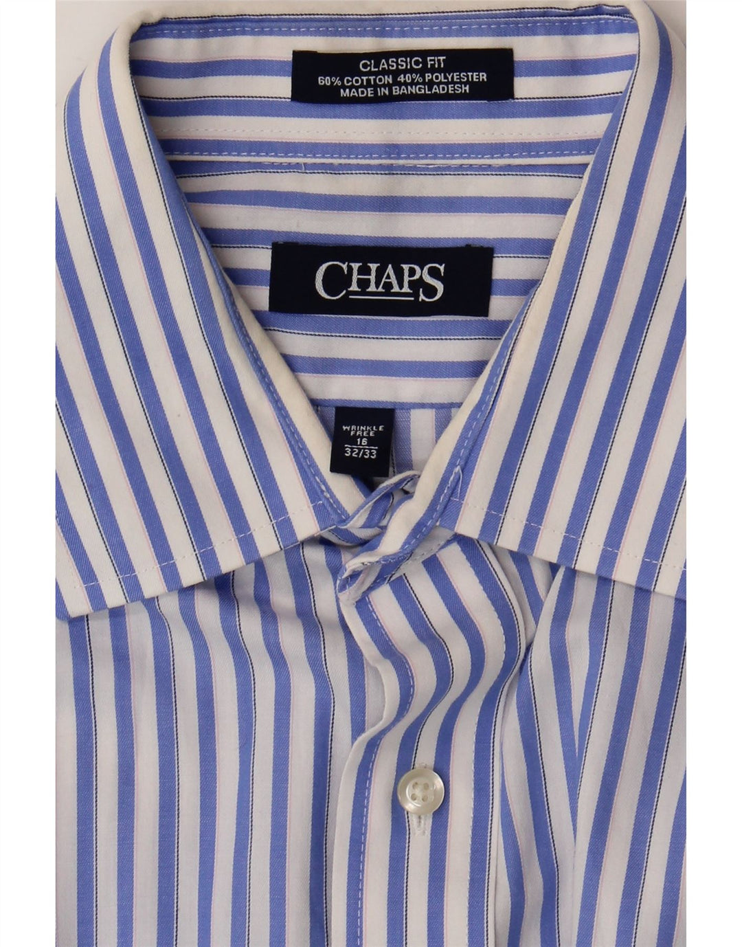 Chaps Ανδρικό πουκάμισο Classic Fit Μέγεθος 16 Μεγάλο Βαμβακερό Μπλε Ριγέ