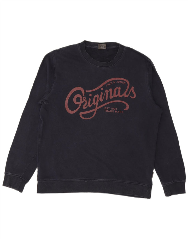 JACK & JONES Ανδρικό γραφικό φούτερ Jumper Μεγάλο Ναυτικό Βαμβακερό