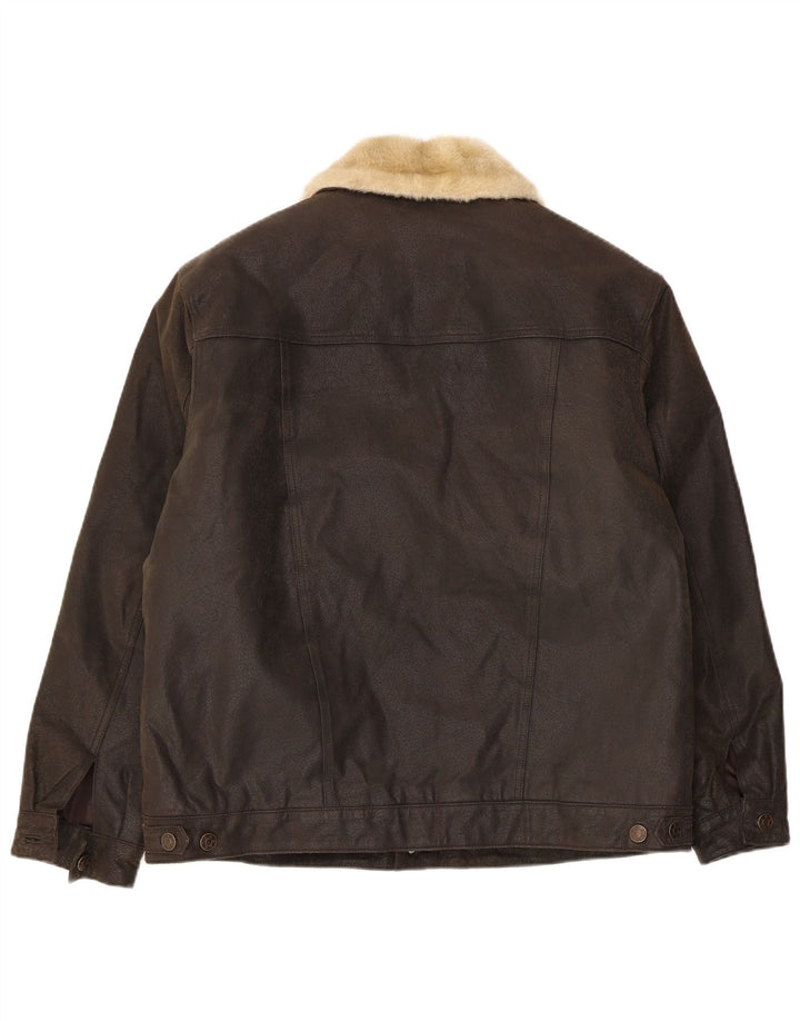 Vintage Ανδρικό Sherpa Leather Jacket UK 38 Medium Brown Leather